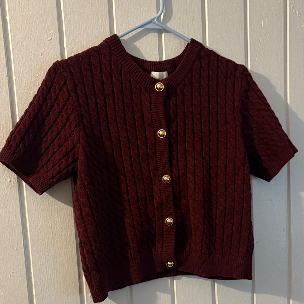 H&M Burgundy Cable Knit Cardigan